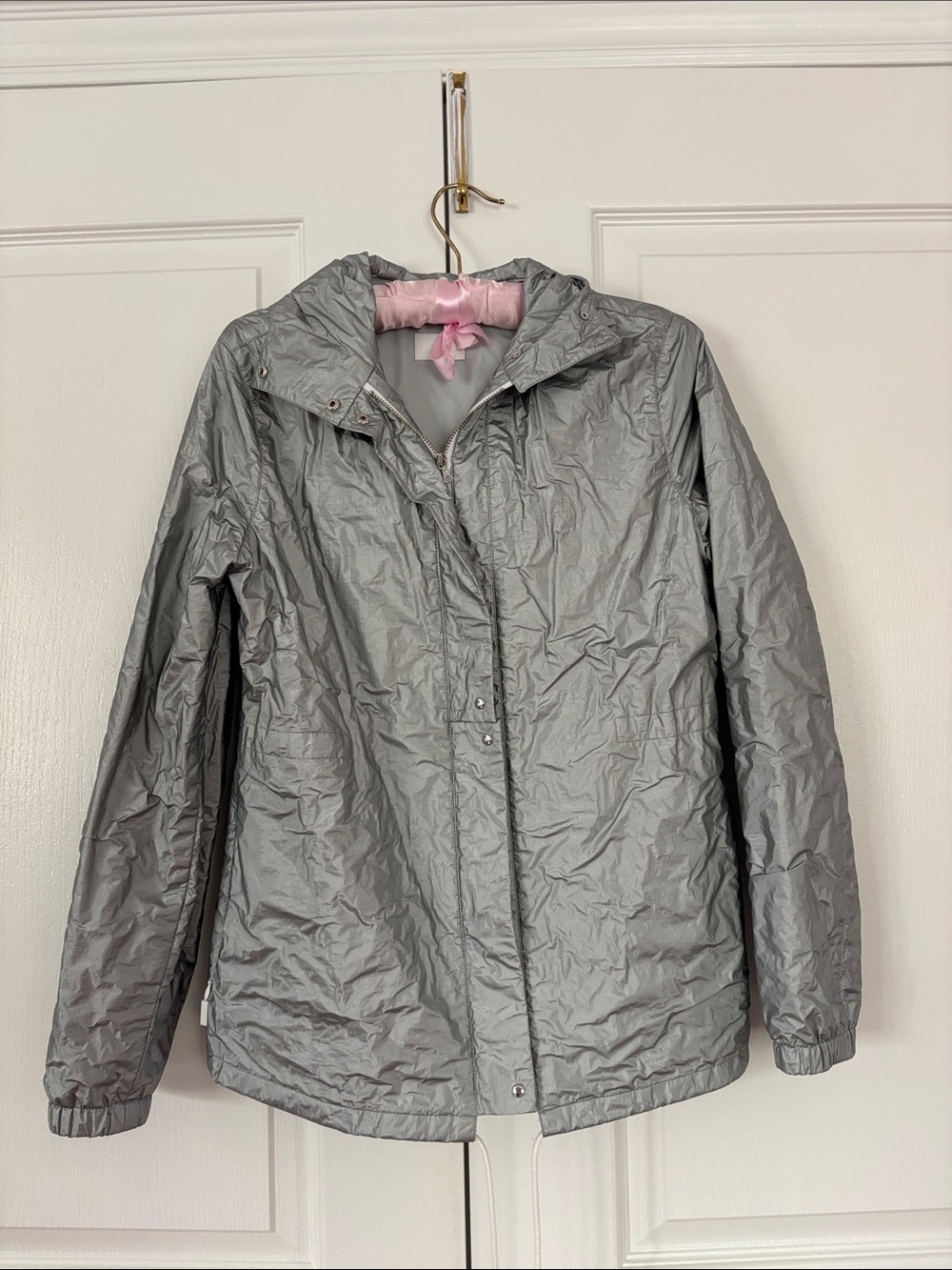Lacoste Lightweight Silver Hooded Jacket with Drawstring